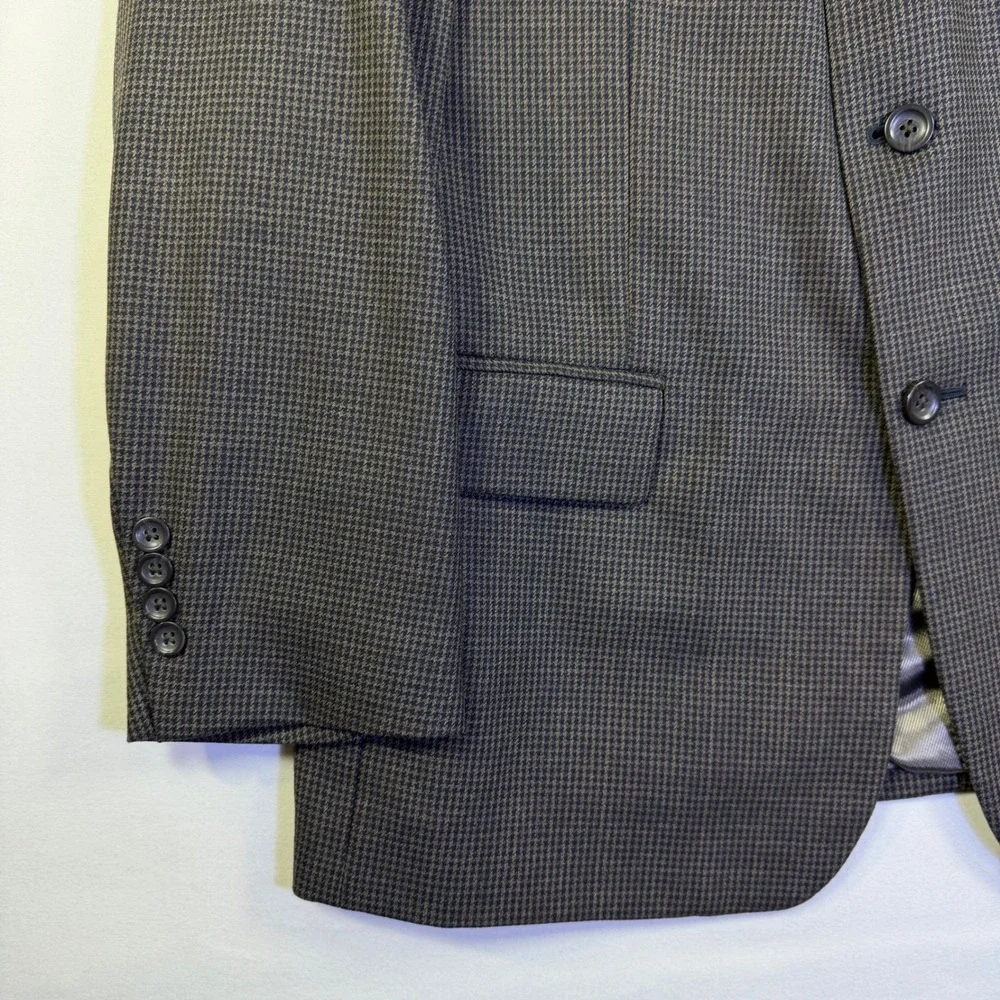 Oscar de la Renta 42R Sport Coat Blazer Brown Micro Houndstooth‎ Wool Cashmere
